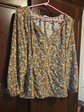 Women’s‎ Teal Floral Long-Sleeve Blouse